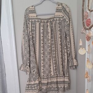 Ces Femme Black and Cream Lace Pattern Boho Dress